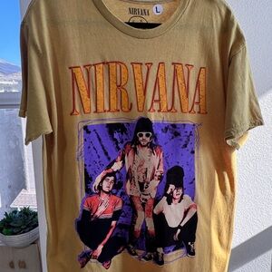 Graphic Tshirt. Nirvana Mustard and Purple Band Tee